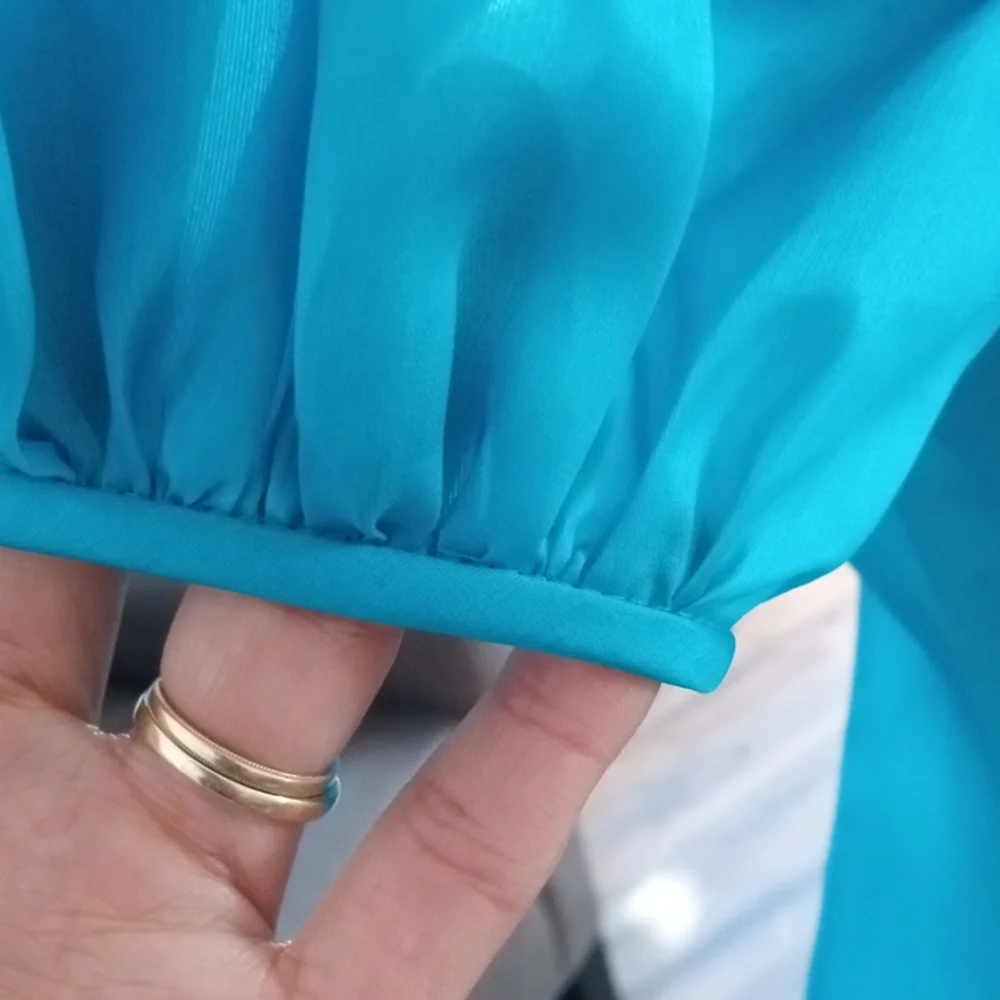 Ralph Lauren purple label women's blouse 100% silk size 6 turquoise color - Picture 16 of 17